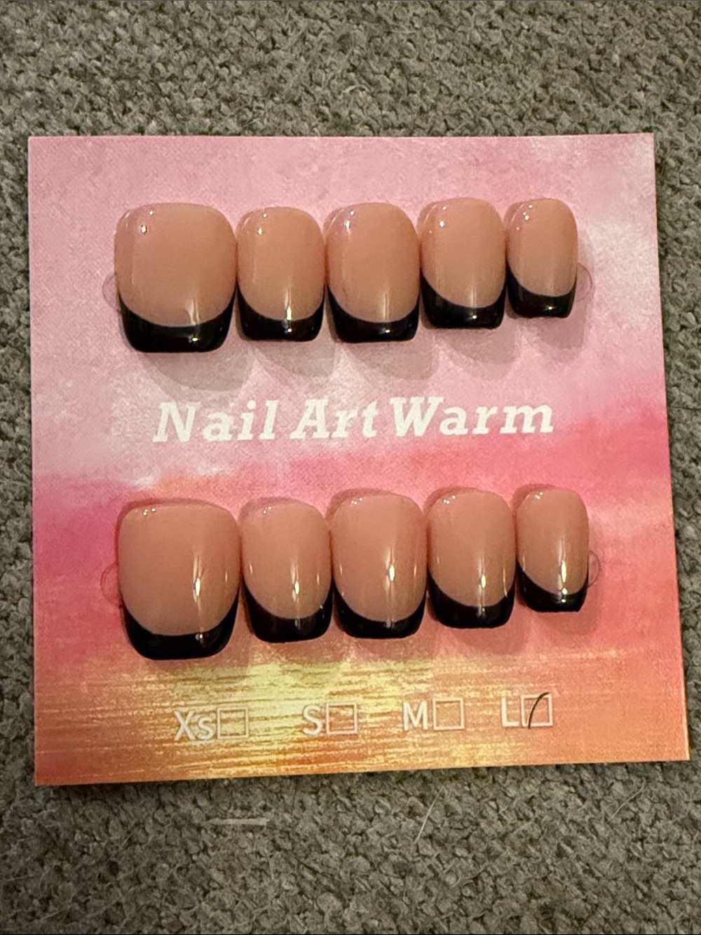 Neutral Pink handmade acrylic Press-On Nails with Black French Tips